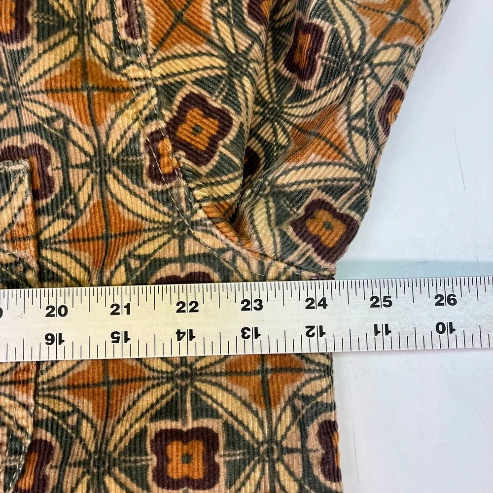 Urban Outfitters‎ Mens Corduroy Geometric Medallion Print Shirt Brown Tan Large